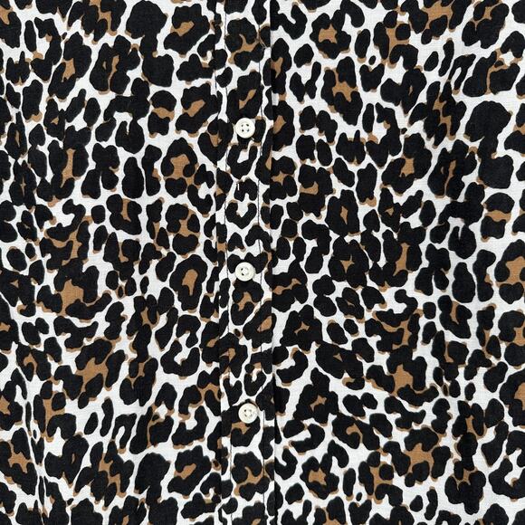 J Crew Shirt Womens 0 Leopard Print Linen Cotton Button Front Slim Preppy - Picture 3 of 10